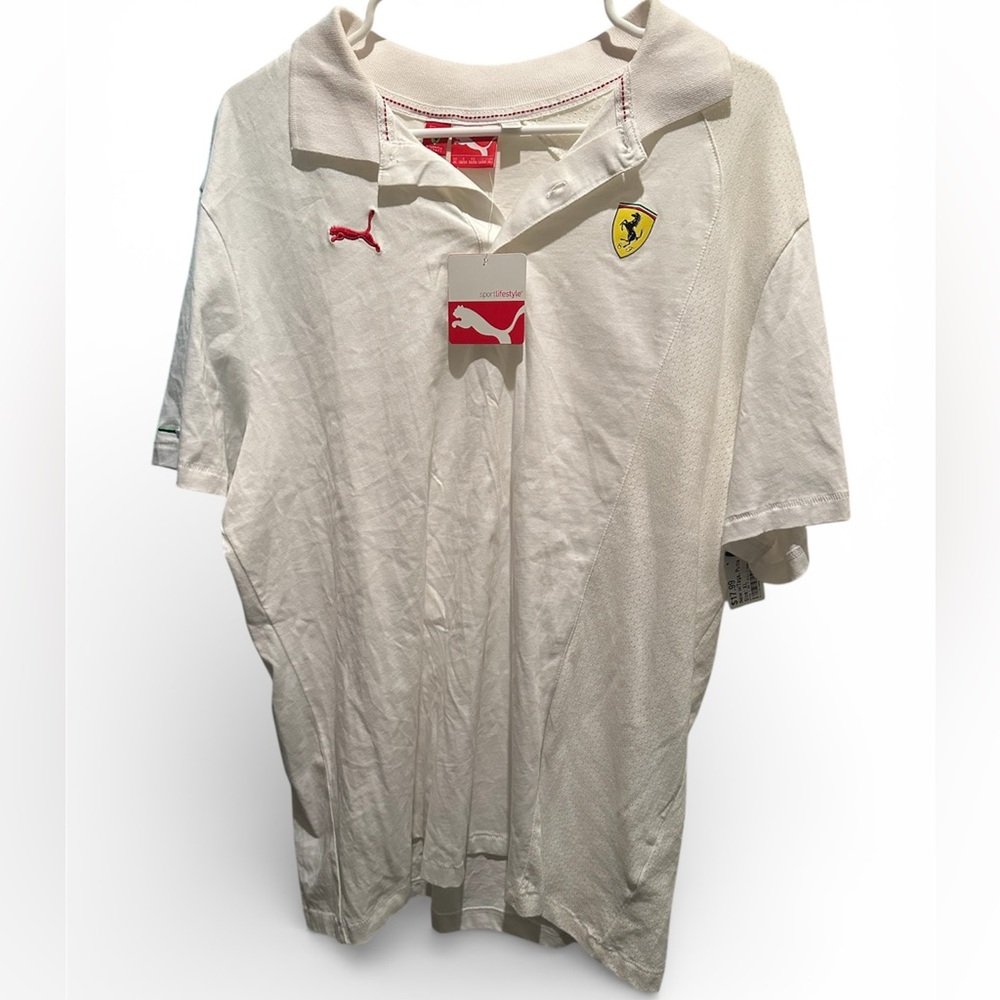 NWT Ferrari Pumma Collab Men's White Polo Shirt